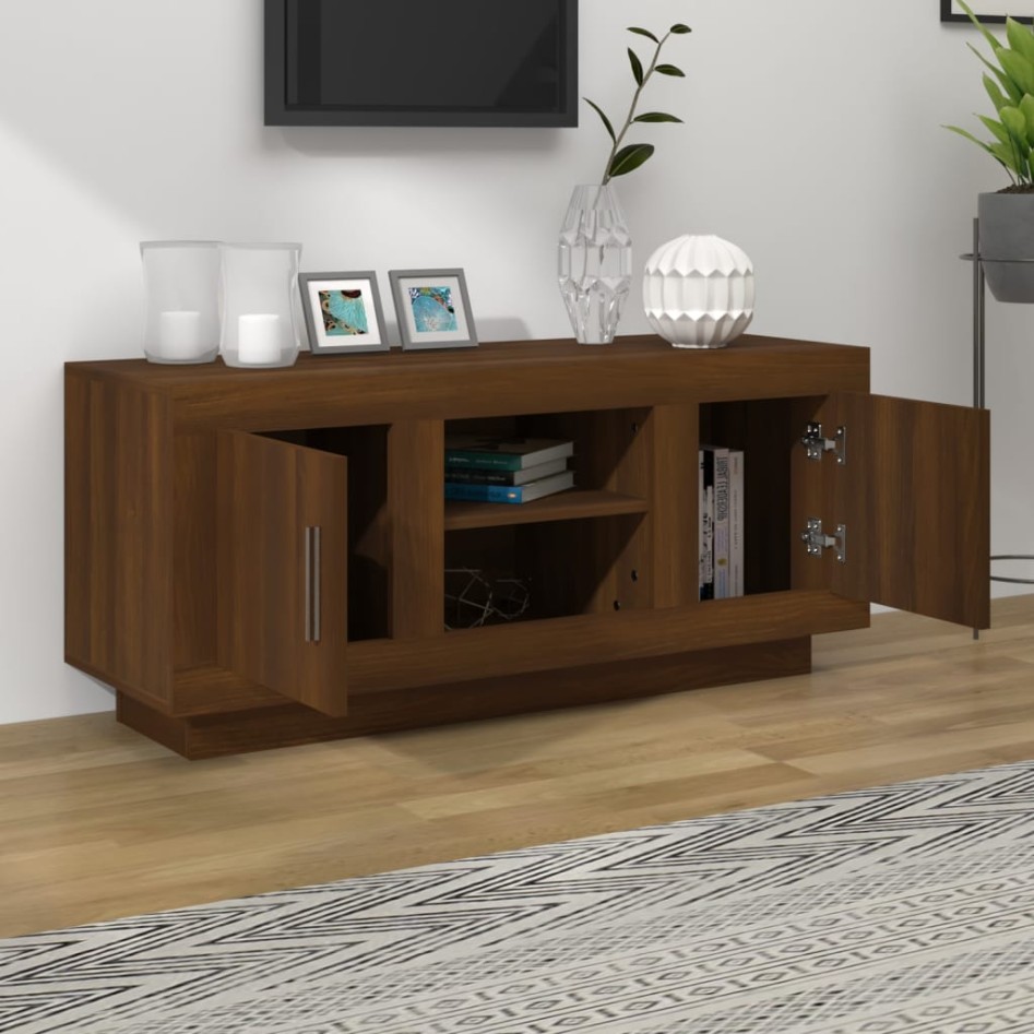Mueble para TV madera contrachapada roble marrón 102x35x45