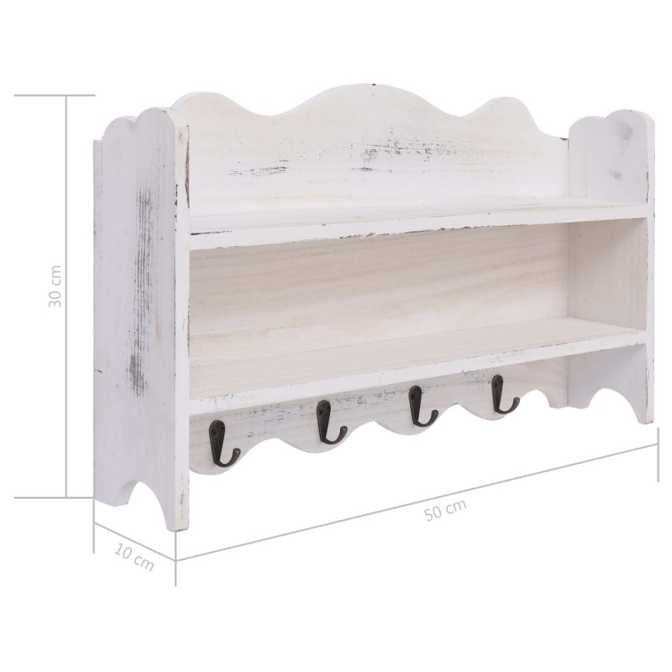 Perchero de pared de madera blanco 50x10x30