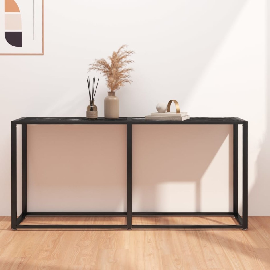Mesa consola vidrio templado mármol negro 160x35x75,5