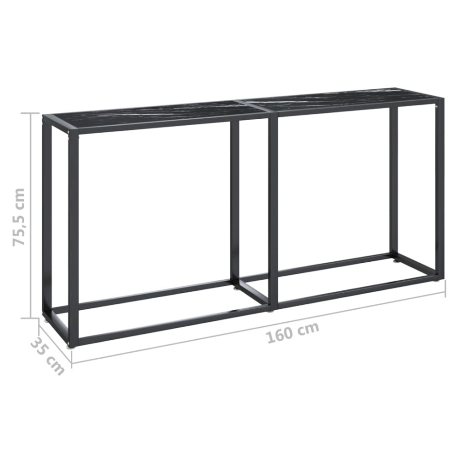 Mesa consola vidrio templado mármol negro 160x35x75,5