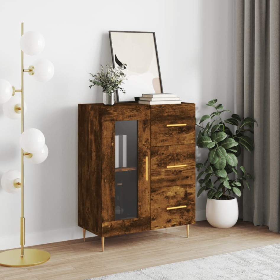 Aparador de madera de ingeniería roble ahumado 69,5x34x90