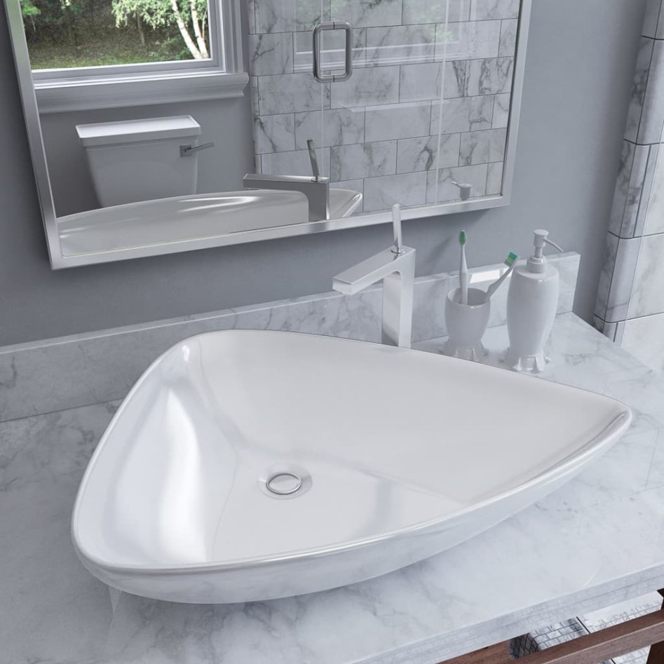 Lavabo de cerámica triangular blanco 645x455x115