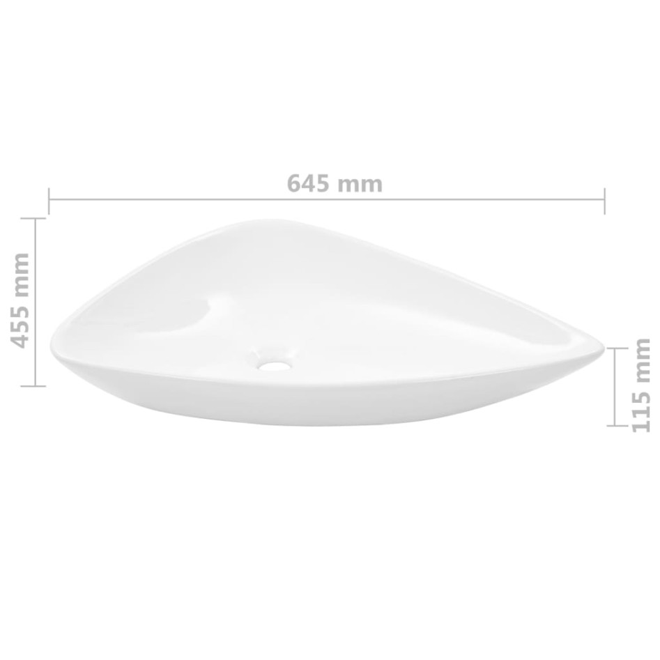 Lavabo de cerámica triangular blanco 645x455x115