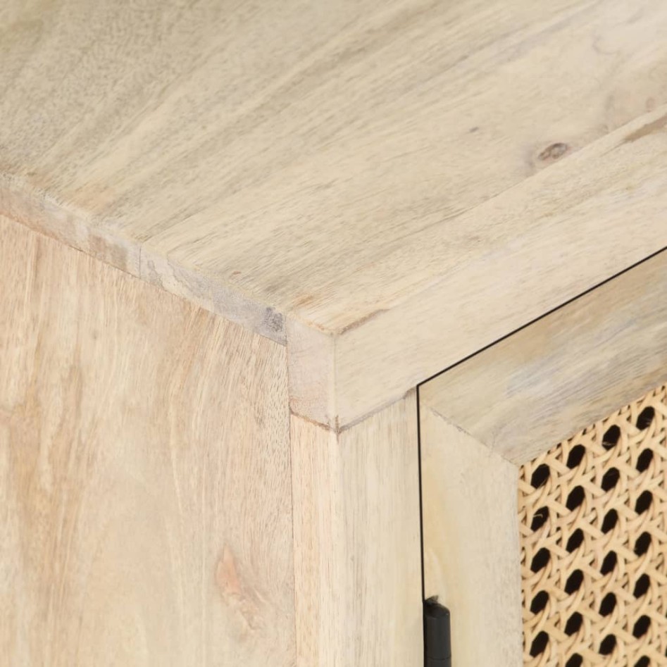 Mesita de noche madera maciza mango y caña natural 40x30x50