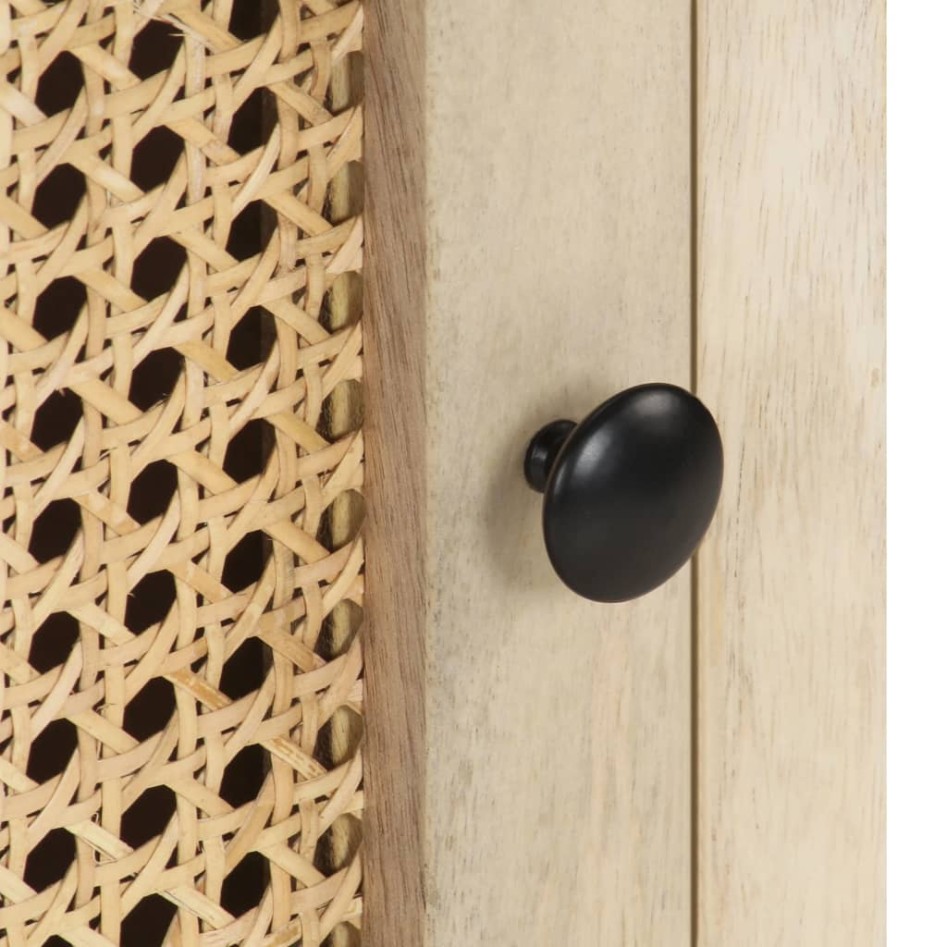 Mesita de noche madera maciza mango y caña natural 40x30x50