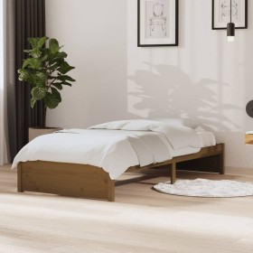 Estructura cama sin colchón madera maciza marrón miel 90x190