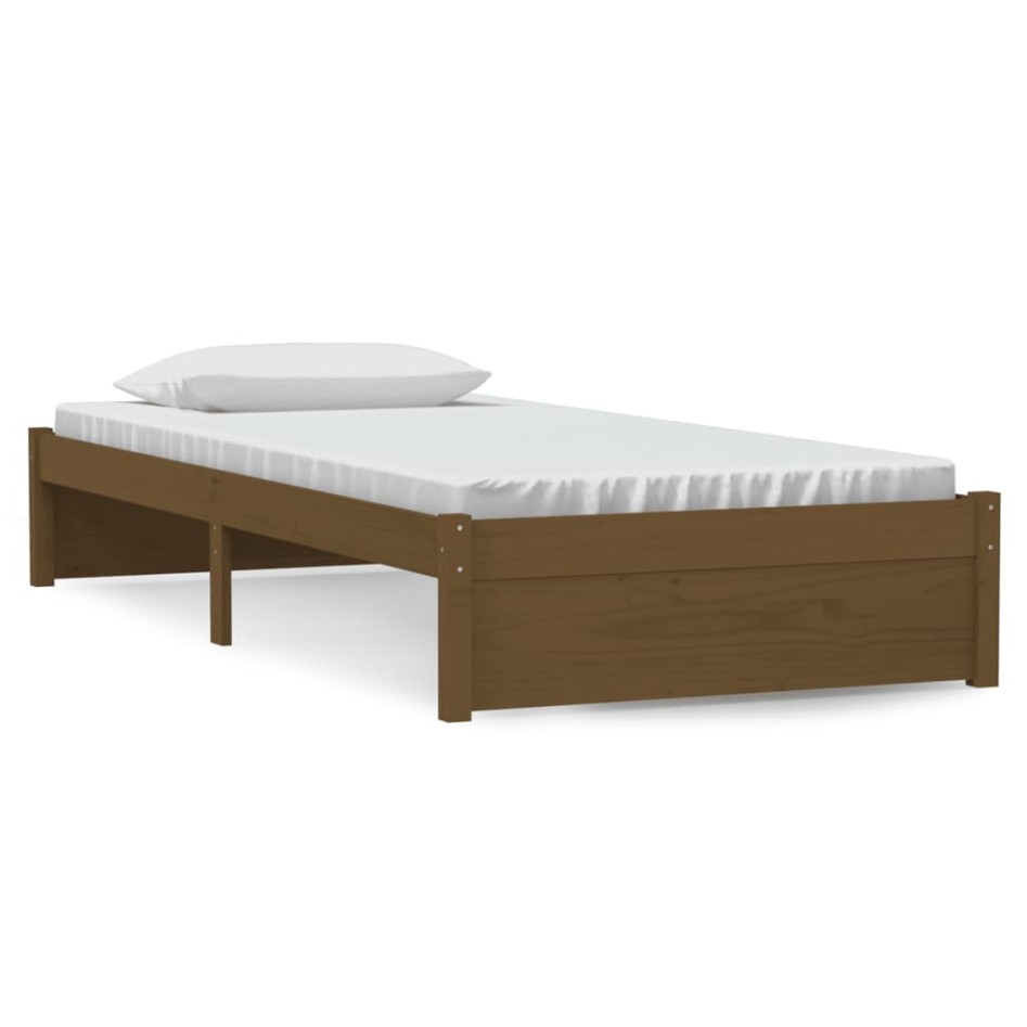 Estructura cama sin colchón madera maciza marrón miel 90x190