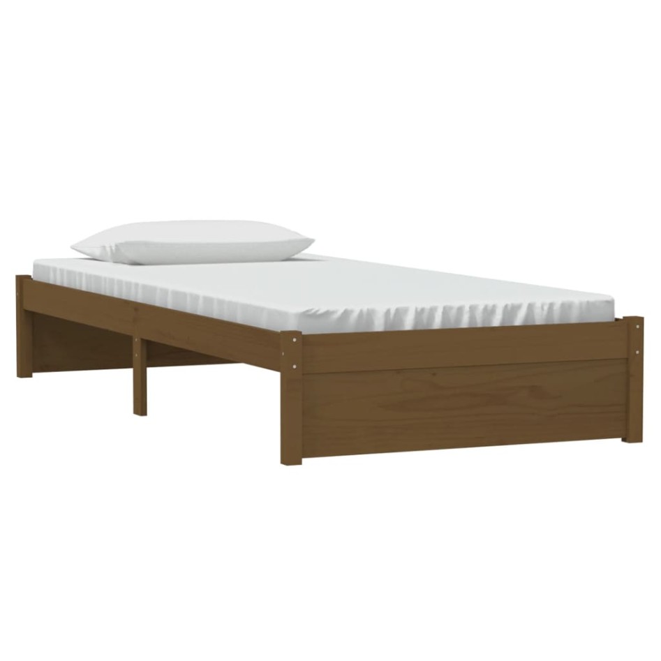 Estructura cama sin colchón madera maciza marrón miel 90x190