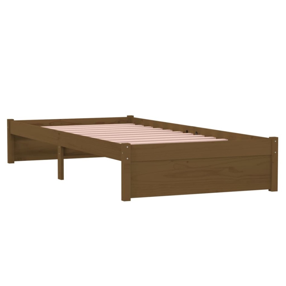 Estructura cama sin colchón madera maciza marrón miel 90x190