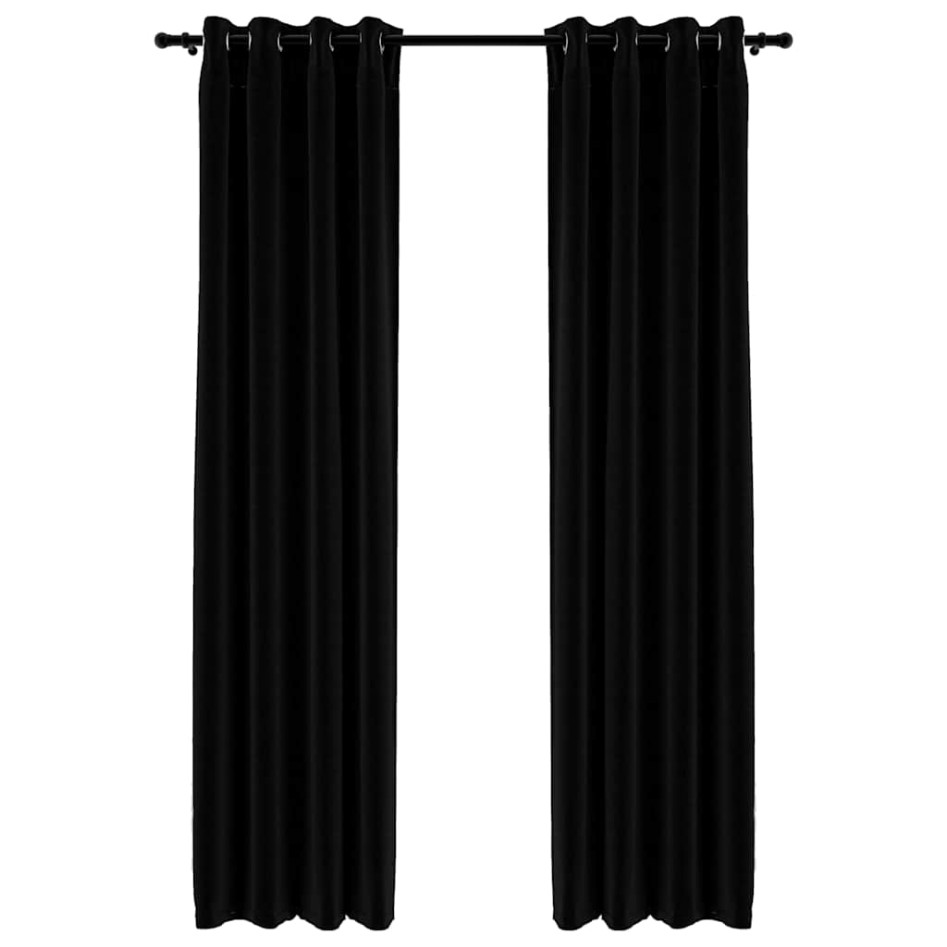 Cortinas opacas con ojales look de lino 2 pzas negro 140x225