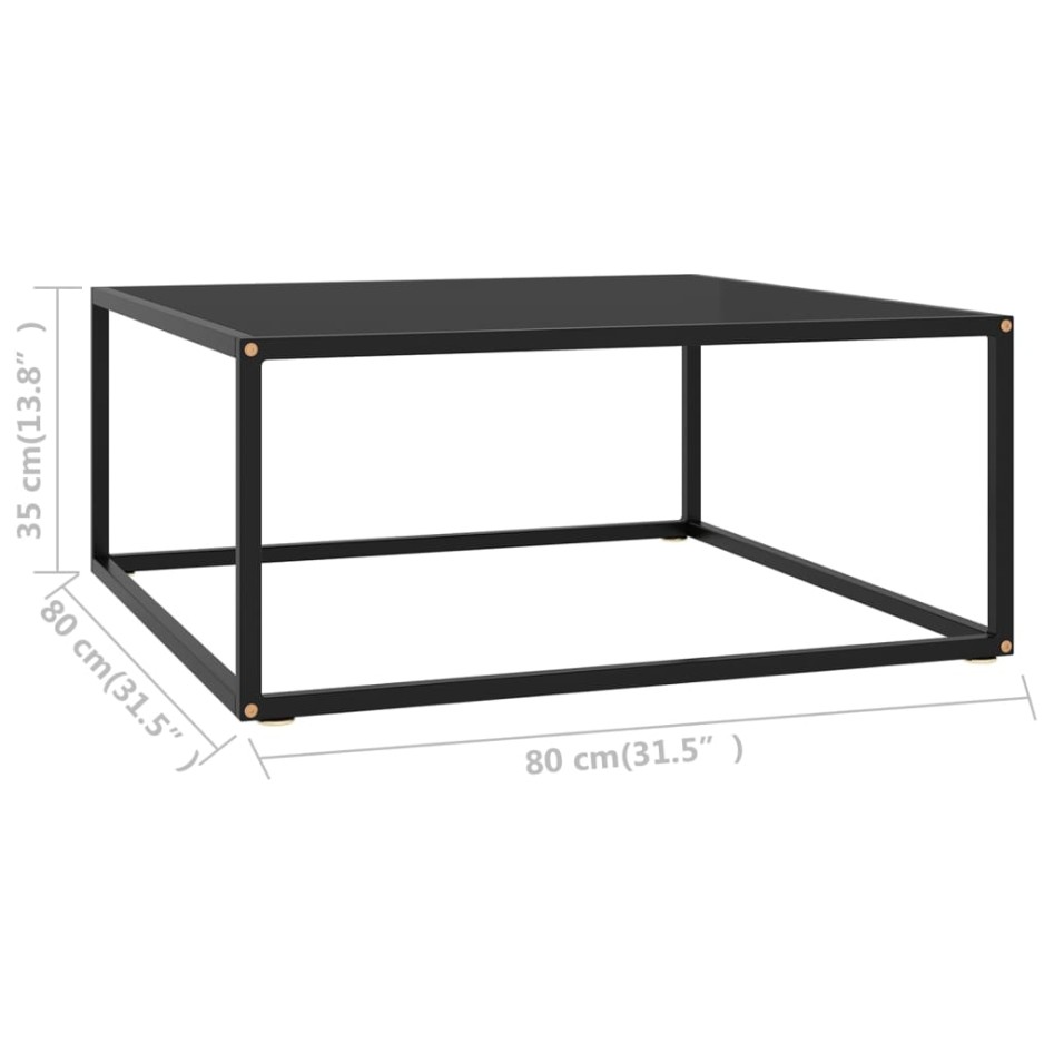 Mesa de centro negra con vidrio negro 80x80x35