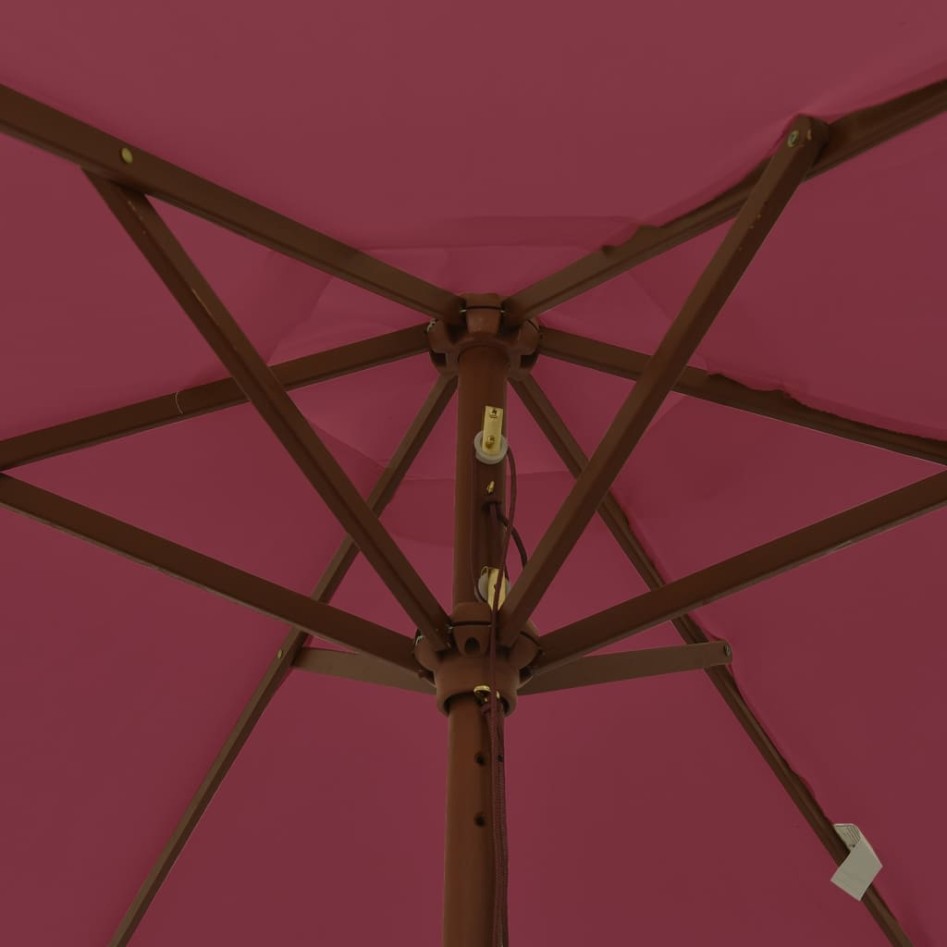 Sombrilla de jardín con poste de madera rojo burdeos 196x231