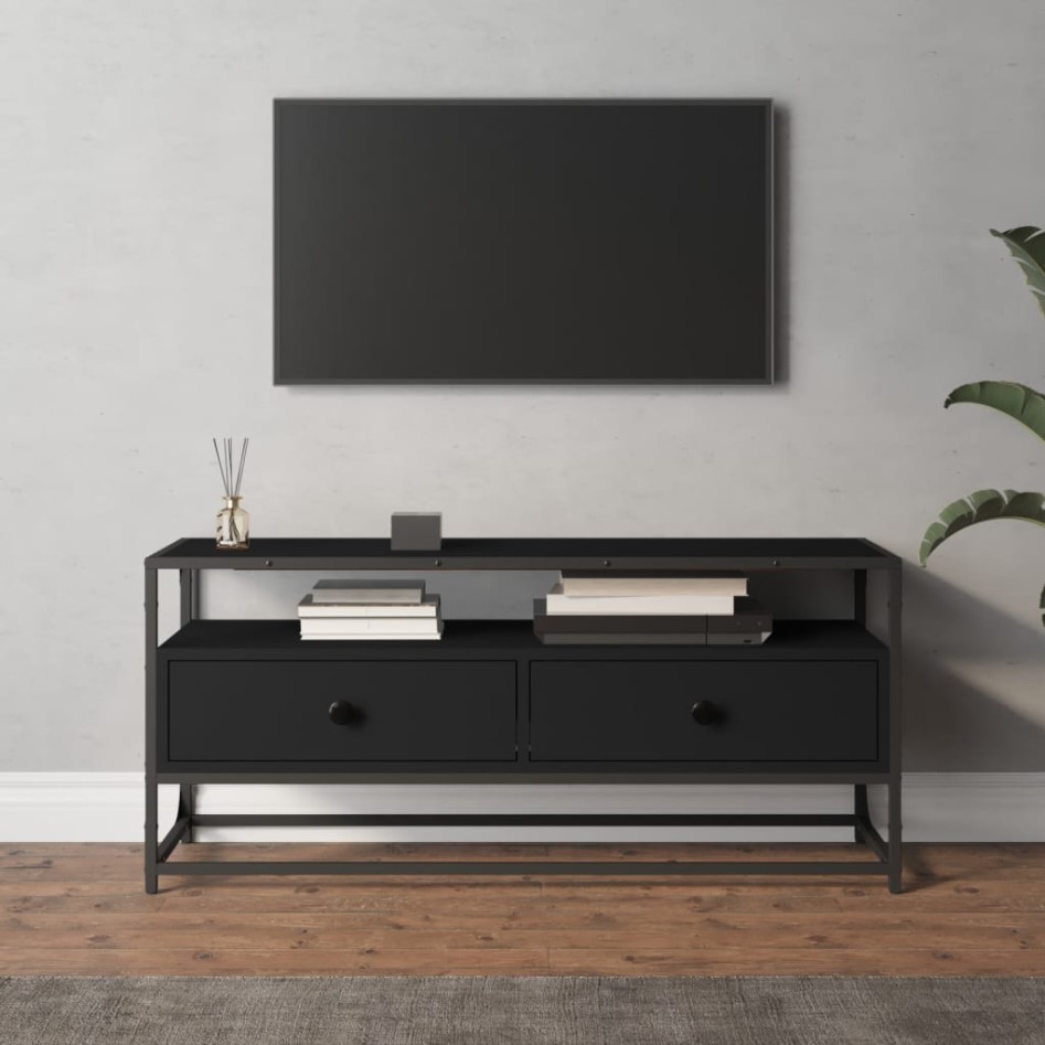 Mueble de TV madera contrachapada negro 100x35x45