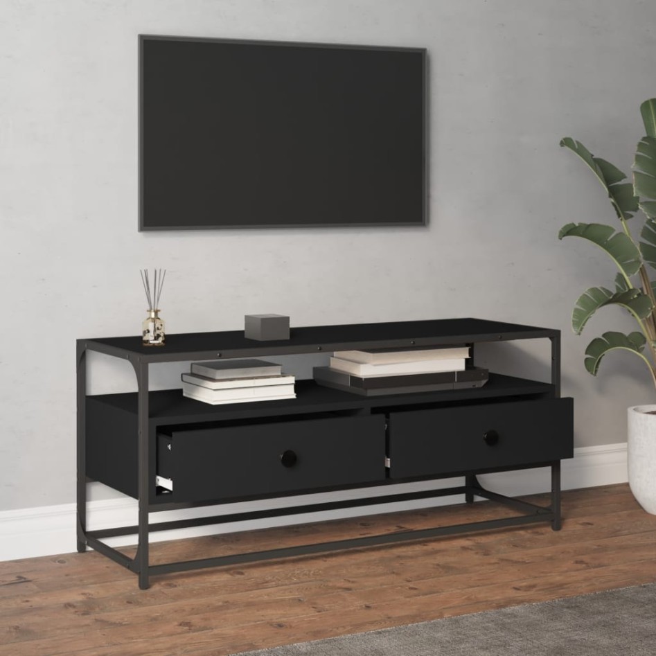 Mueble de TV madera contrachapada negro 100x35x45