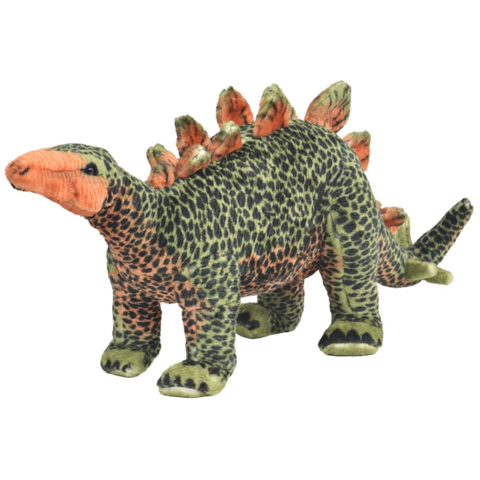 Dinosaurio Stegosaurus de peluche de pie verde y naranja