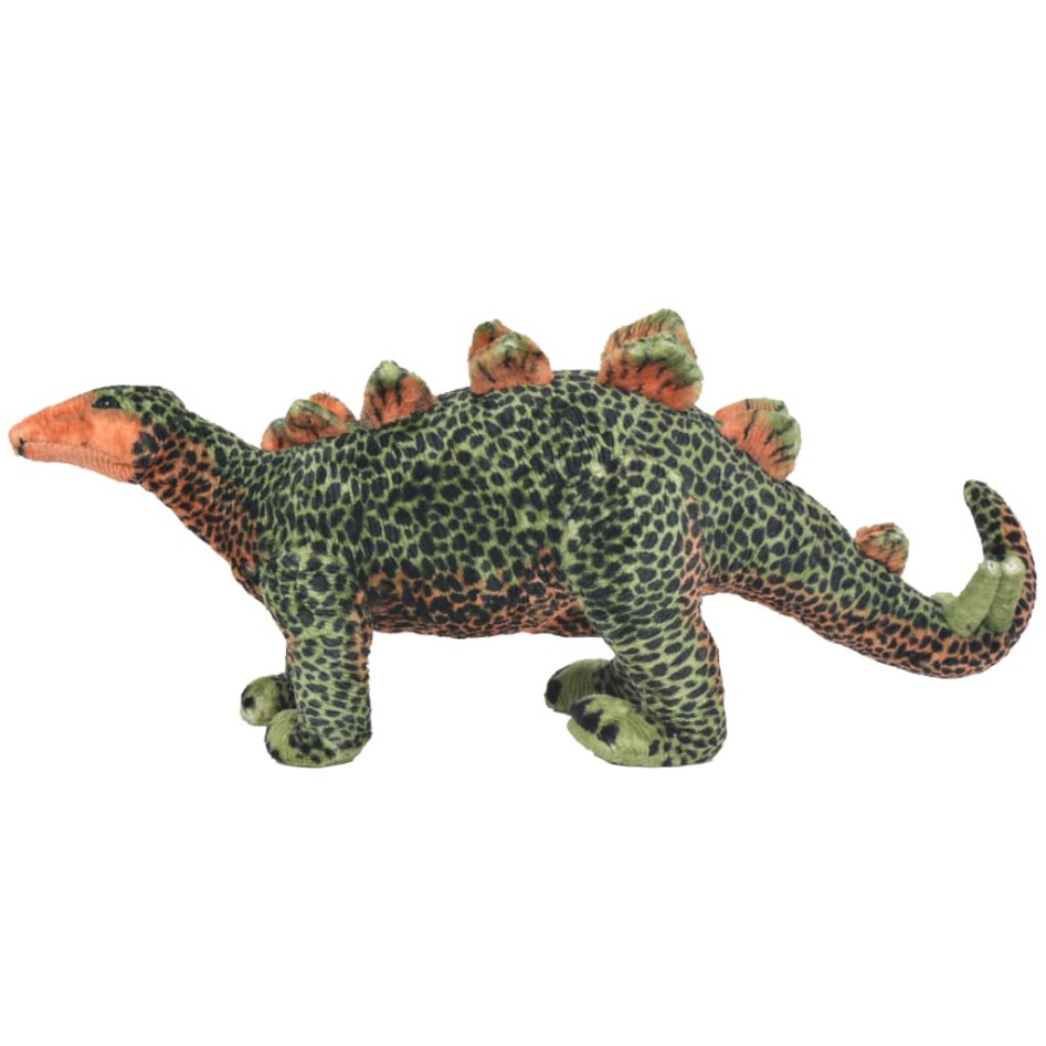 Dinosaurio Stegosaurus de peluche de pie verde y naranja
