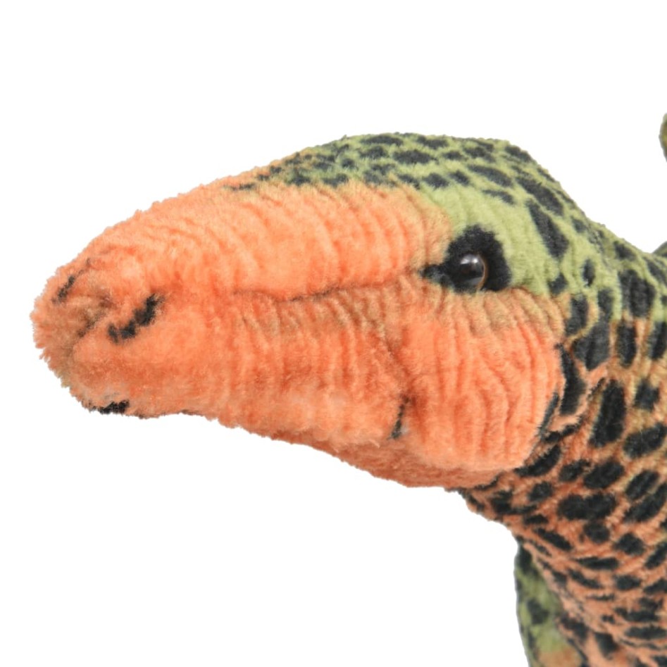 Dinosaurio Stegosaurus de peluche de pie verde y naranja
