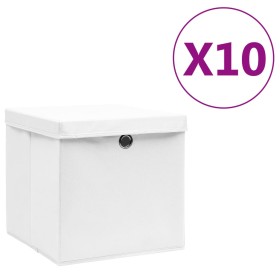 Cajas de almacenaje con tapas 10 uds blanco 28x28x28