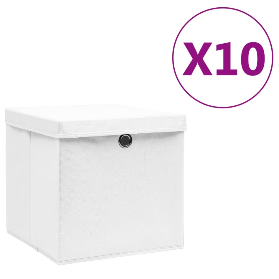 Cajas de almacenaje con tapas 10 uds blanco 28x28x28