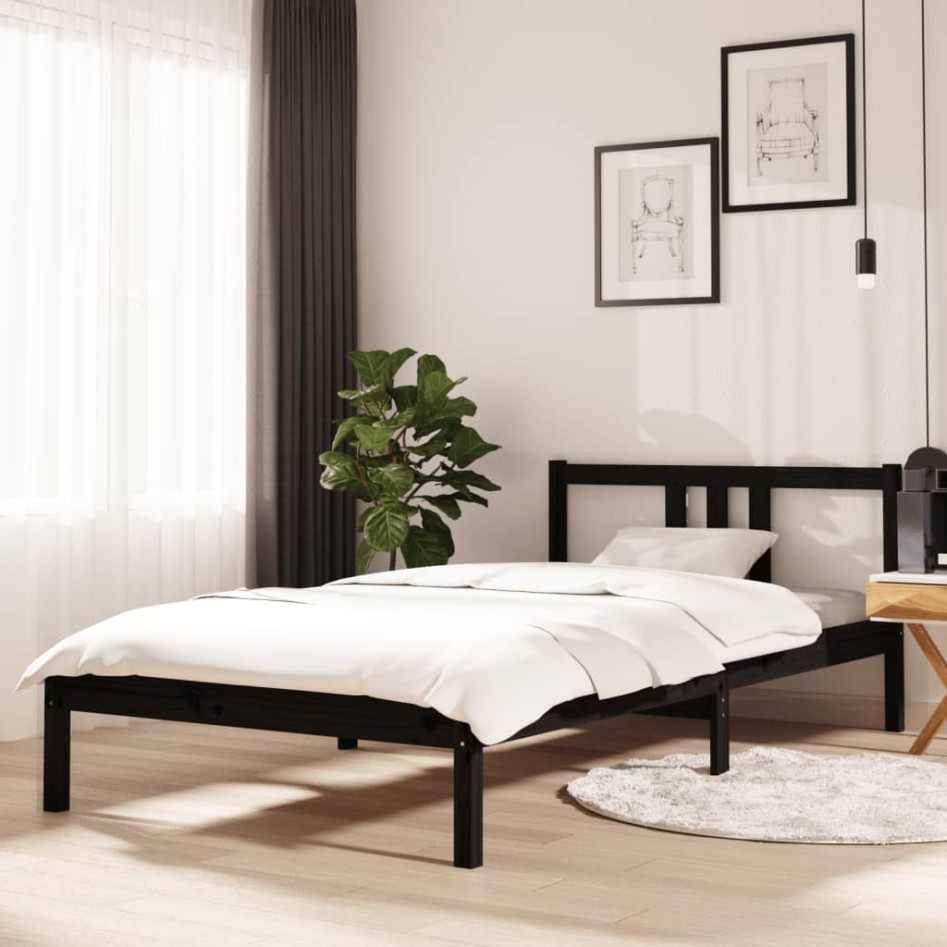Estructura de cama sin colchón madera maciza negro 100x200