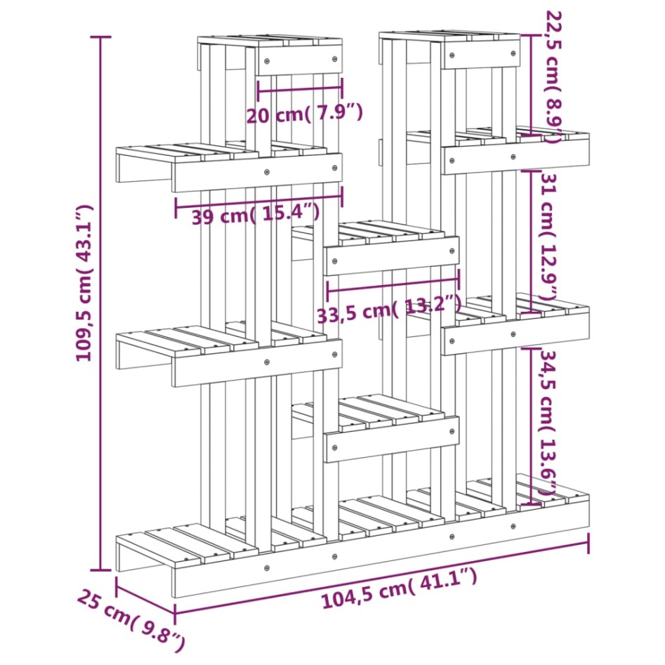 Soporte para plantas madera maciza de pino 104,5x25x109,5