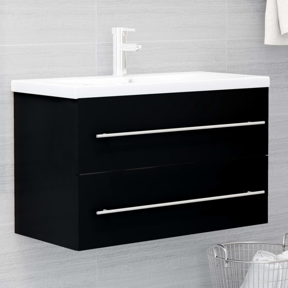 Mueble de lavabo madera de ingeniería negro 80x38,5x48