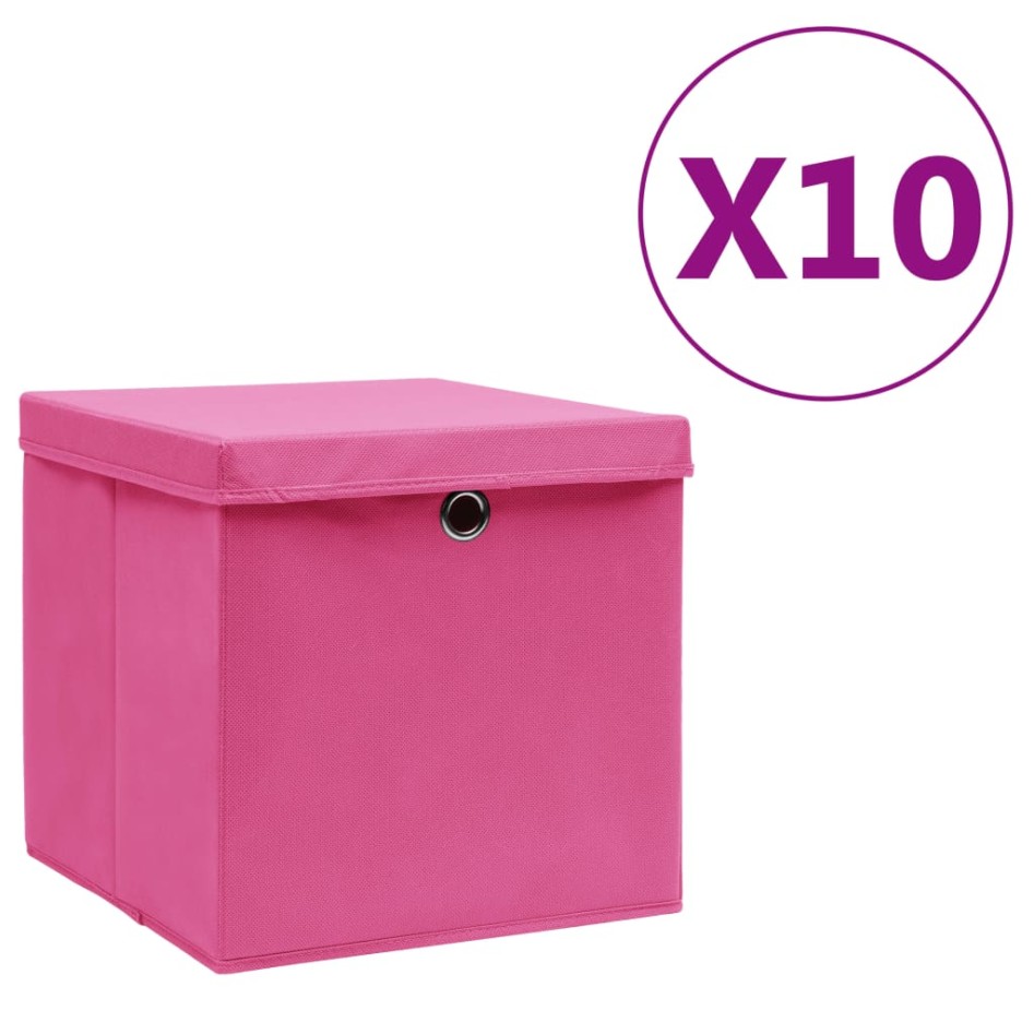 Cajas de almacenaje con tapas 10 uds rosa 28x28x28