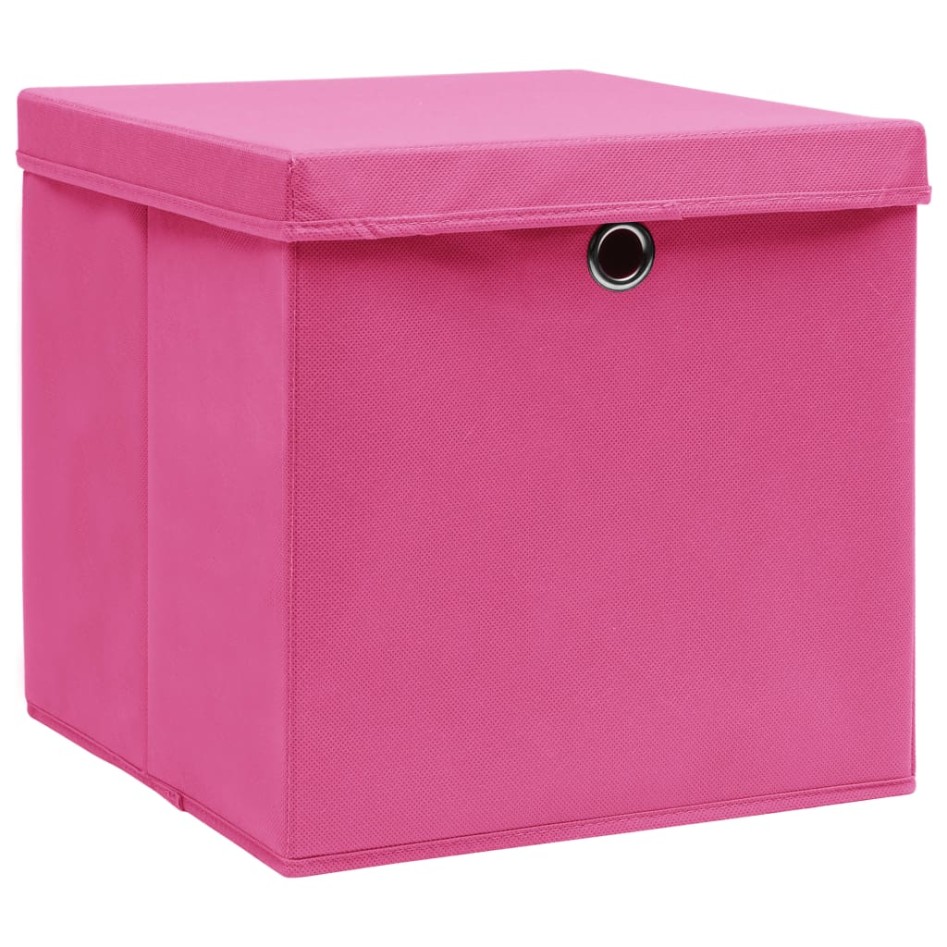 Cajas de almacenaje con tapas 10 uds rosa 28x28x28