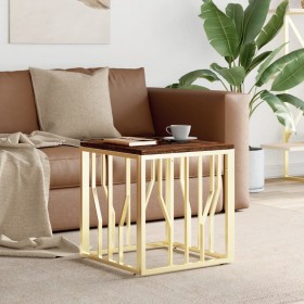 Mesa de centro acero inoxidable madera maciza reciclada