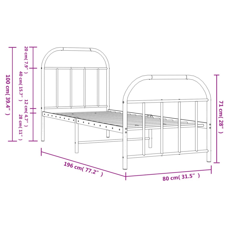 Estructura cama sin colchón con estribo metal blanco 75x190