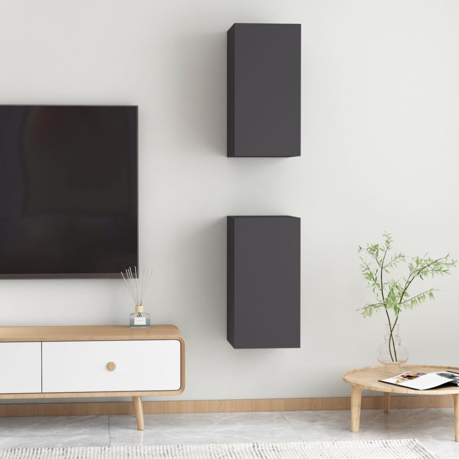 Muebles para TV 2 uds madera contrachapada gris 30,5x30x60