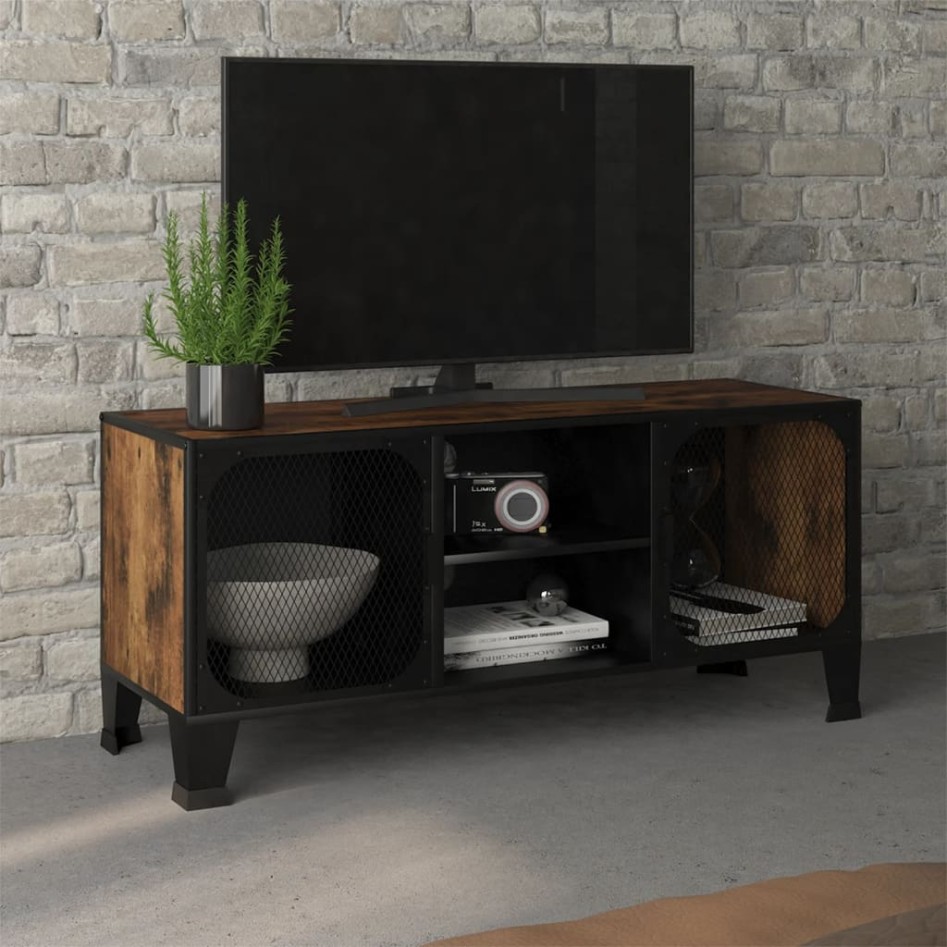 Mueble de TV metal y MDF marrón rústico 105x36x47