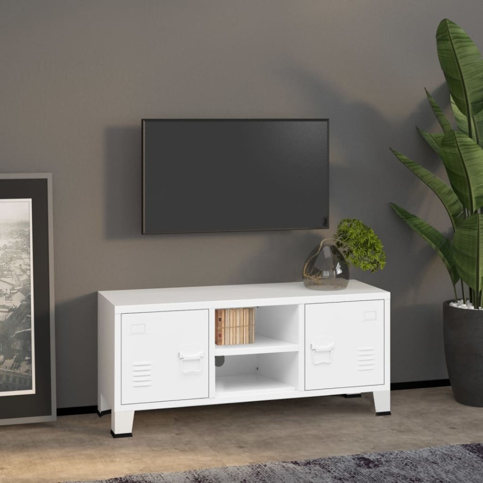 Mueble de TV industrial metal blanco 105x35x42