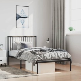 Estructura cama sin colchón con cabecero metal negro 100x200