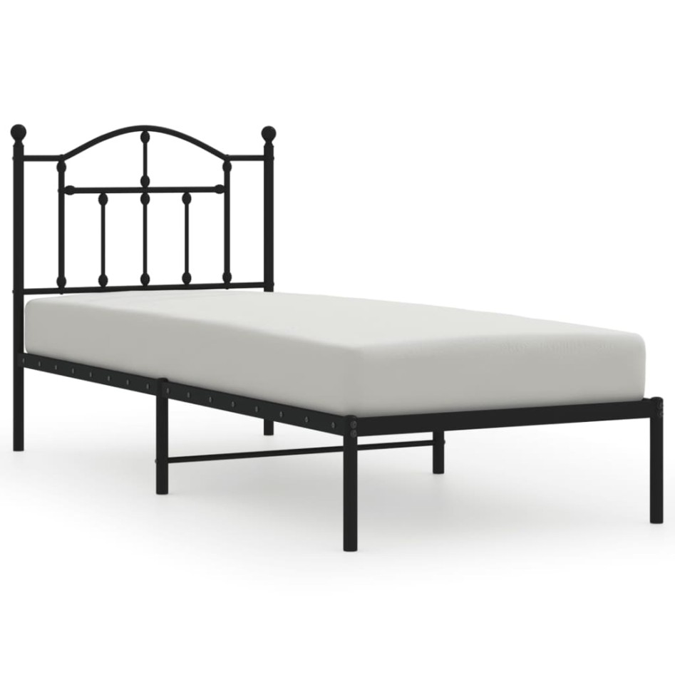 Estructura cama sin colchón con cabecero metal negro 80x200