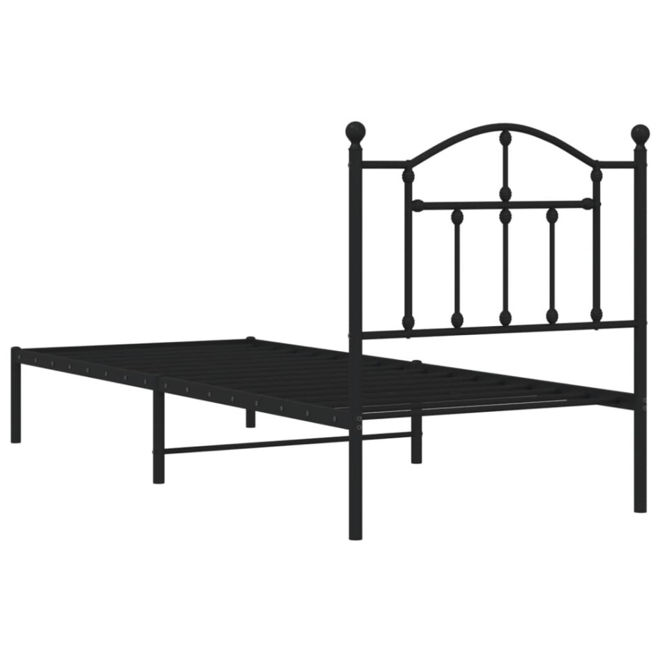 Estructura cama sin colchón con cabecero metal negro 80x200