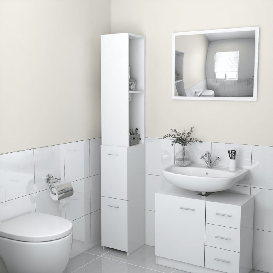 Armario de baño madera contrachapada blanco 25x26,5x170