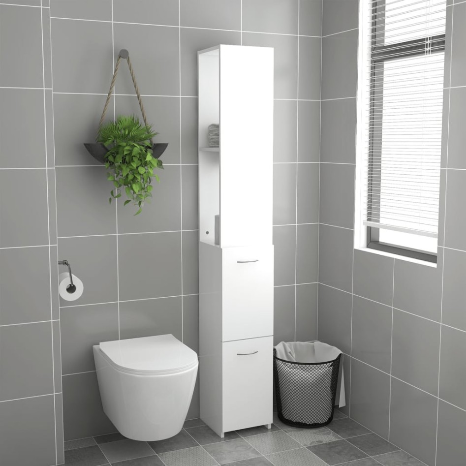 Armario de baño madera contrachapada blanco 25x26,5x170