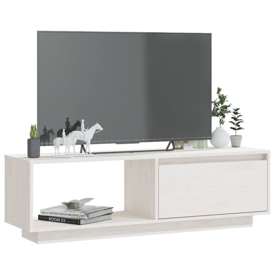 Mueble de TV de madera maciza de pino blanco 110x30x33,5