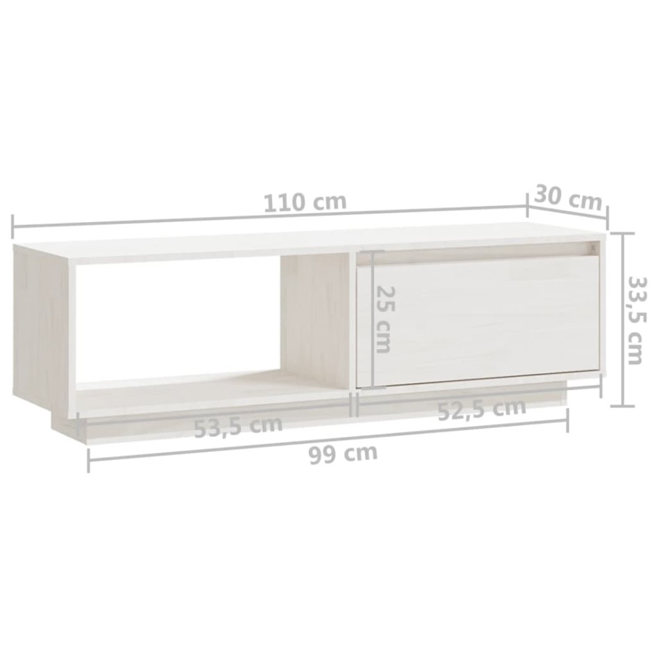 Mueble de TV de madera maciza de pino blanco 110x30x33,5