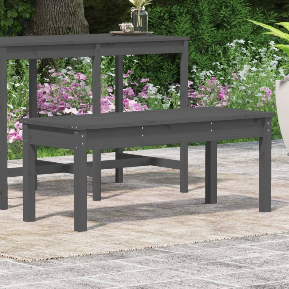 Banco de jardín madera maciza de pino gris 109x44x45