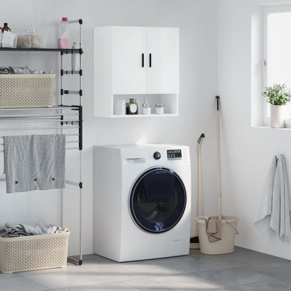 Armario de pared madera de ingeniería blanco brillo 60x31x70