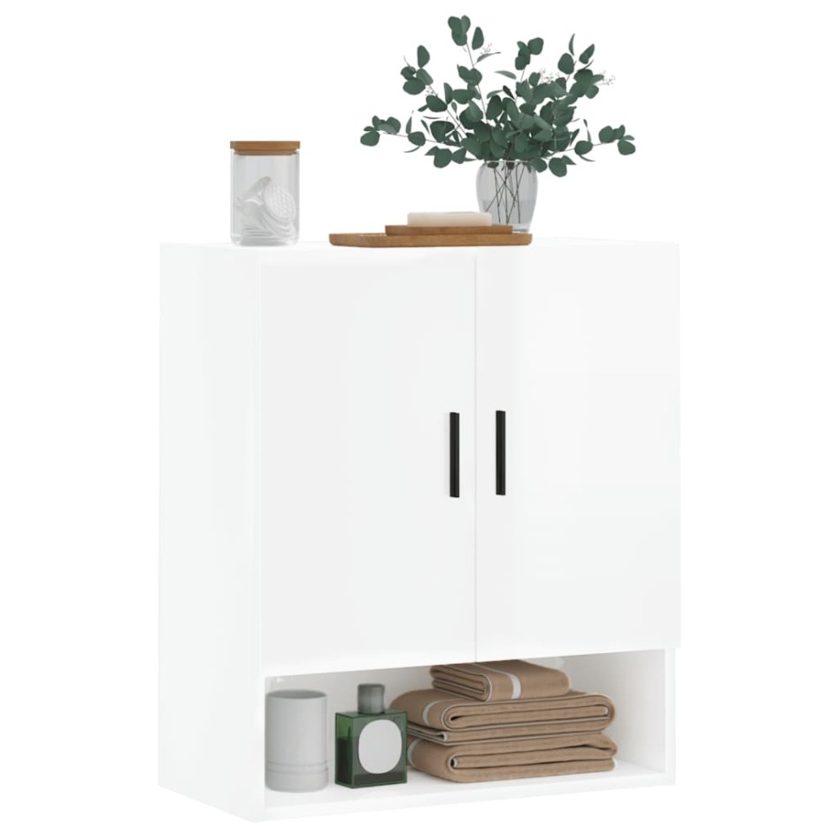 Armario de pared madera de ingeniería blanco brillo 60x31x70