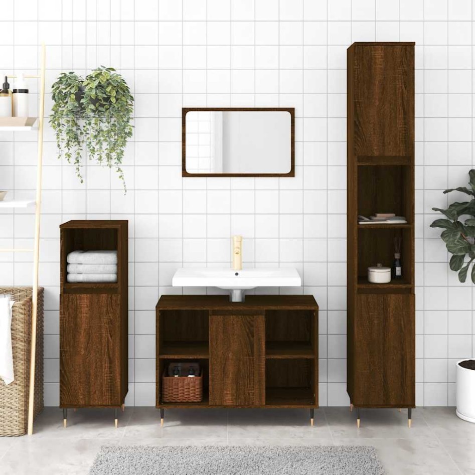 Mueble de baño madera de ingeniería roble marrón 80x33x60