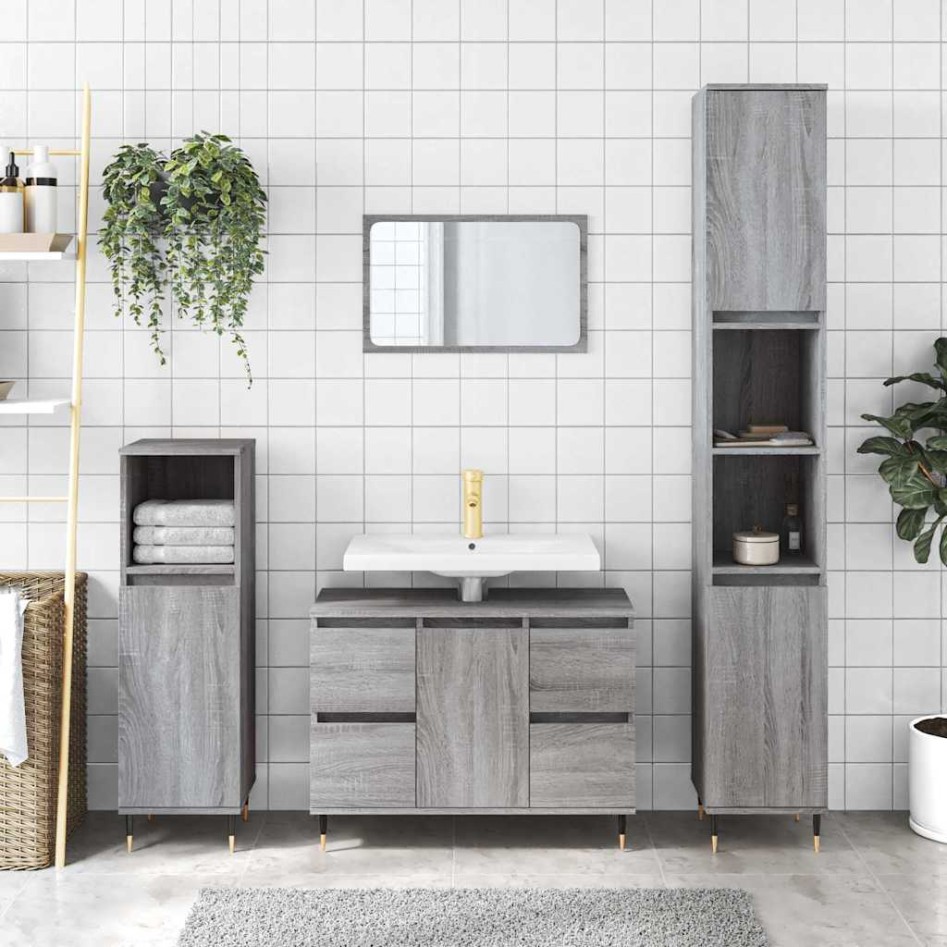 Mueble de baño madera de ingeniería gris Sonoma 80x33x60