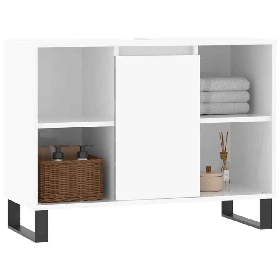 Mueble de baño madera de ingeniería blanco brillo 80x33x60