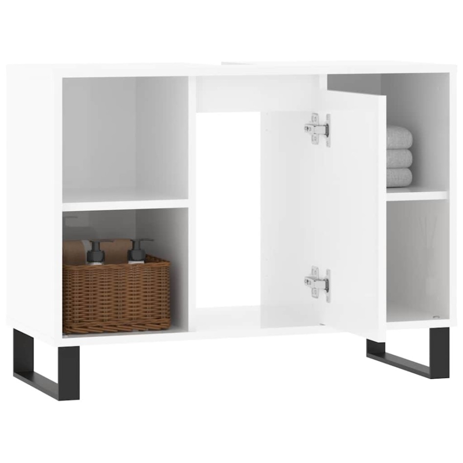 Mueble de baño madera de ingeniería blanco brillo 80x33x60