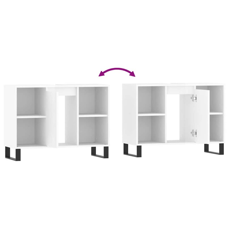 Mueble de baño madera de ingeniería blanco brillo 80x33x60