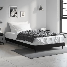 Estructura de cama madera de ingeniería negra 90x200