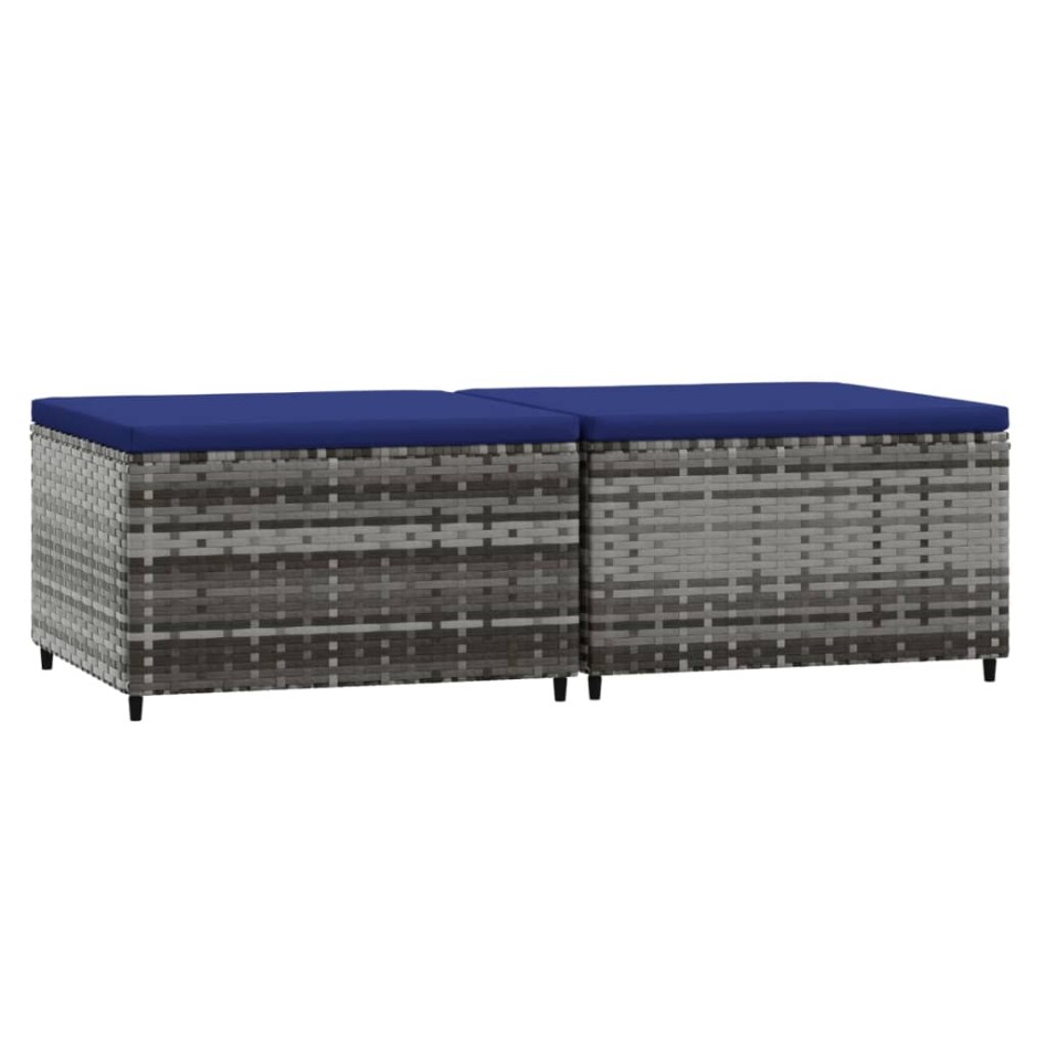 Reposapiés de jardín con cojines 2 uds ratán sintético